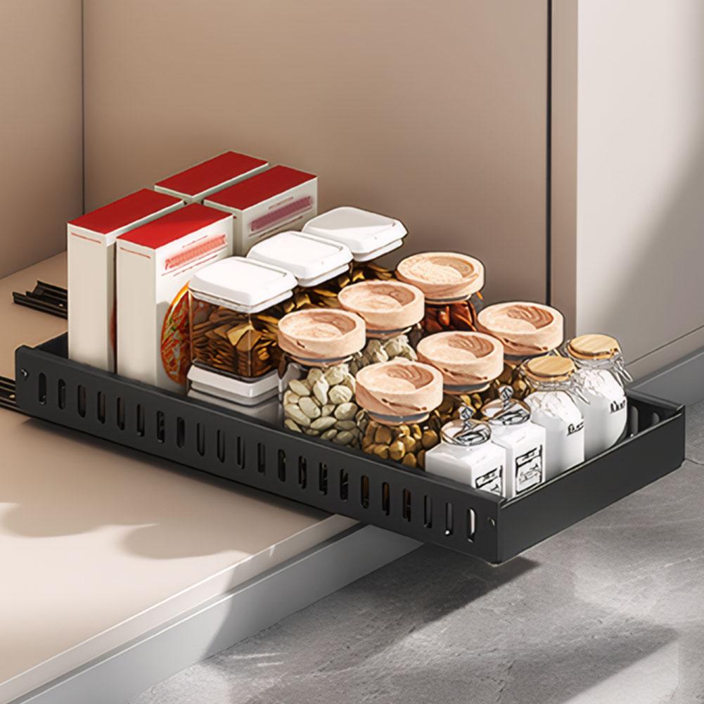 Kitchen Pots Pans Organizer with 8 Adjustable Dividers Sliding Dish Drying Shelf Sliding Lid Holder Pan Rack for Under Cabinet