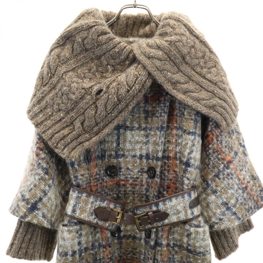 Sportmax Check Pattern Wool Blend Long Coat 36 Beige Women Used