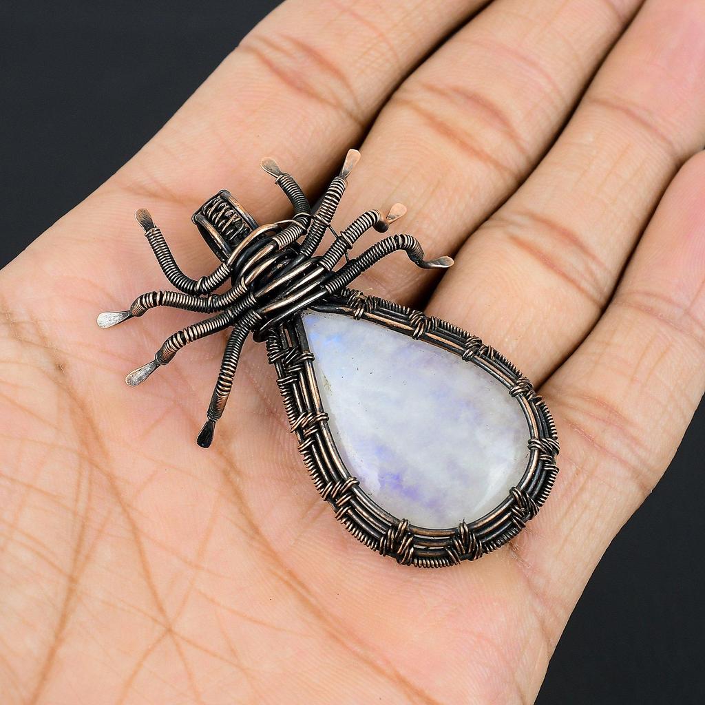 Moonstone 999 Copper Wire Wrapped Pendant, Handmade Gemstone Pendant, Gift For Mom Antique Jewelry