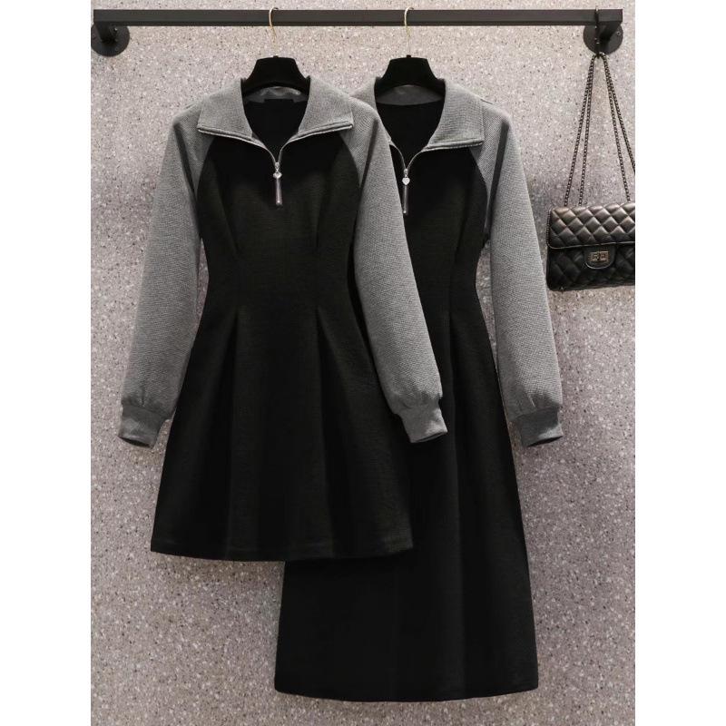 

2026 Fall Plus Size Women s Color Block Polo Collar Dresses for Curvy Figures, Long & Short Styles 4XL