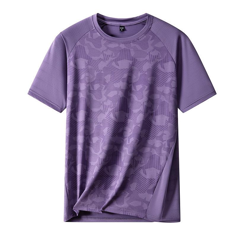 

Men Camo Print Quick Dry Raglan T Shirt Breathable Performance Athletic Summer Top L фиолетовый