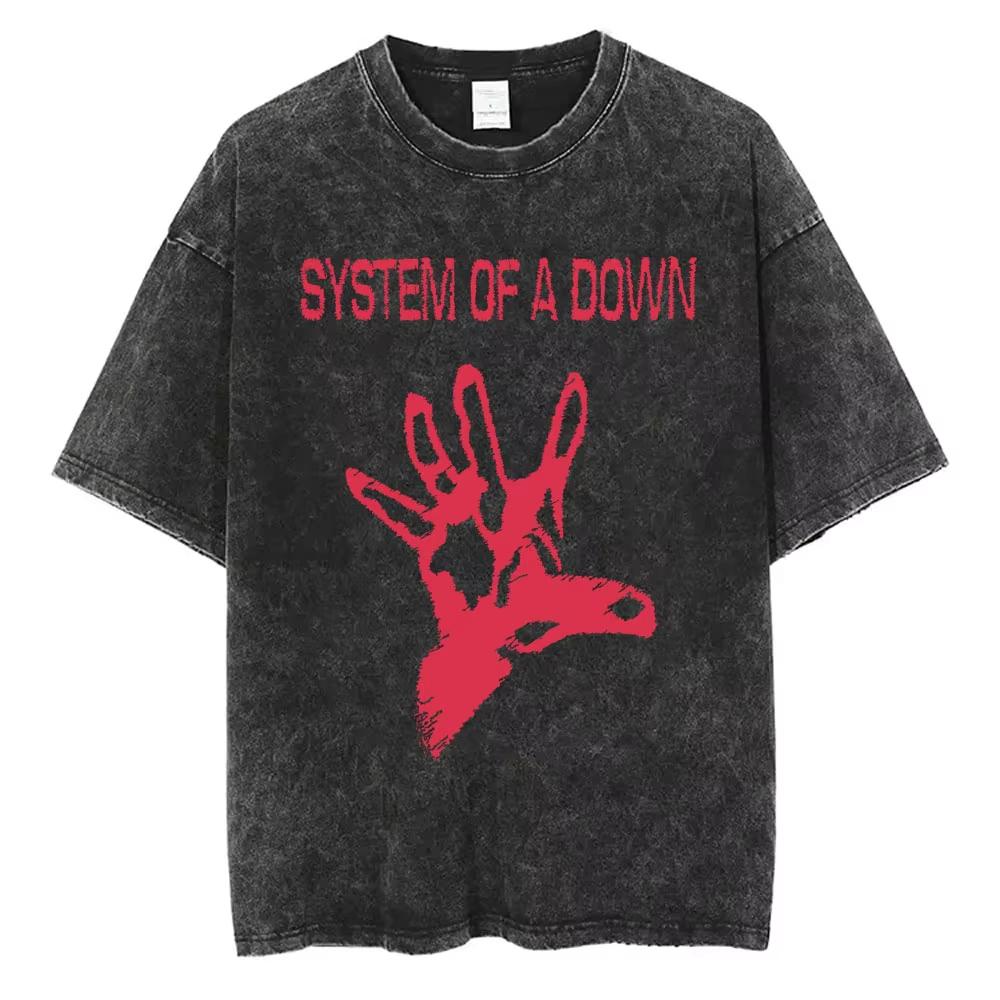 S Alternative Rock Band System of A Down Washed Vintage Tshirts Men Women Fashion Oversized T Shirt Male Casual Cotton Tshirt