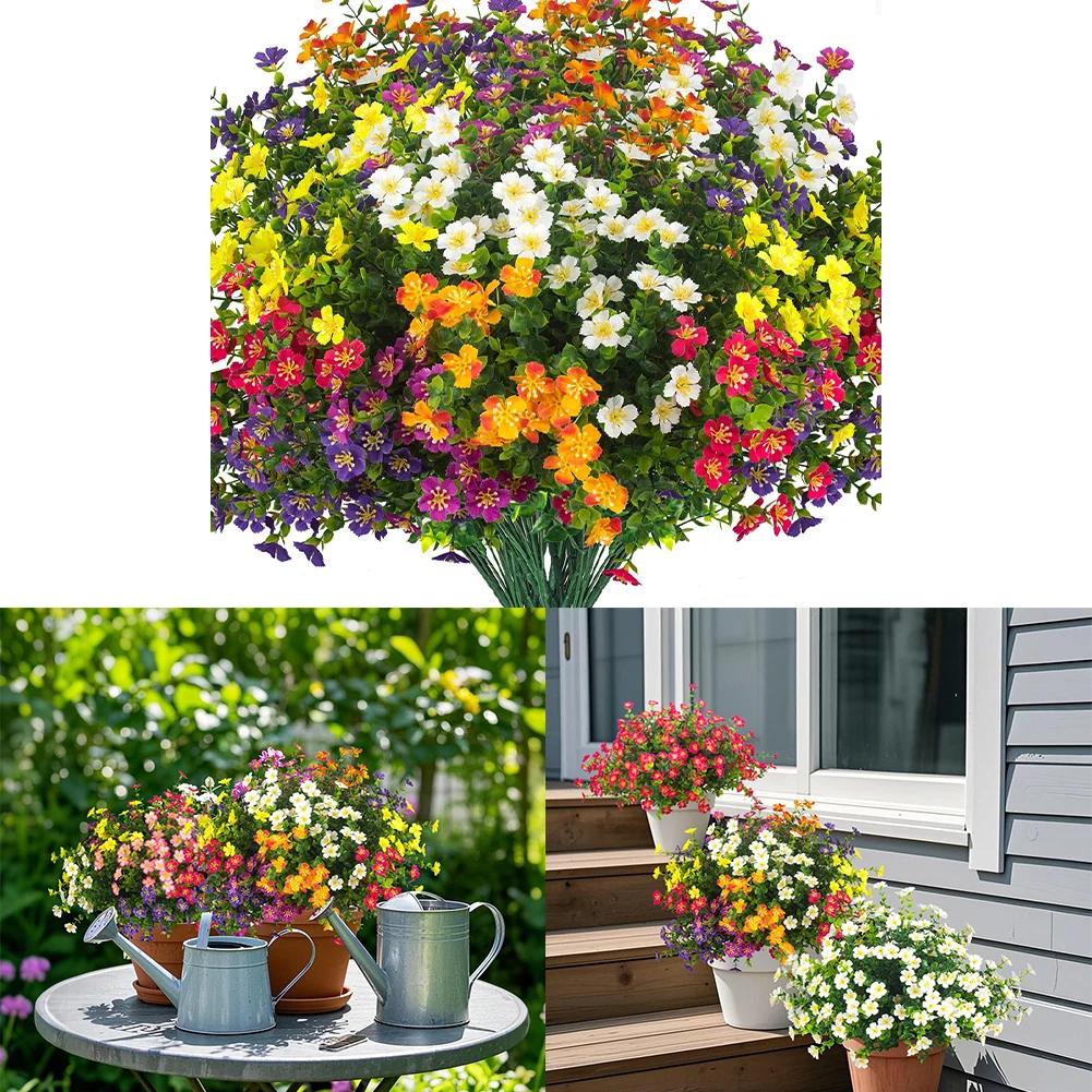 Vibrant UV Resistant Artificial Flowers - 12 Pack For All-Weather Outdoor Artificial Flowers UV Resistant, Multicolored, Realis
