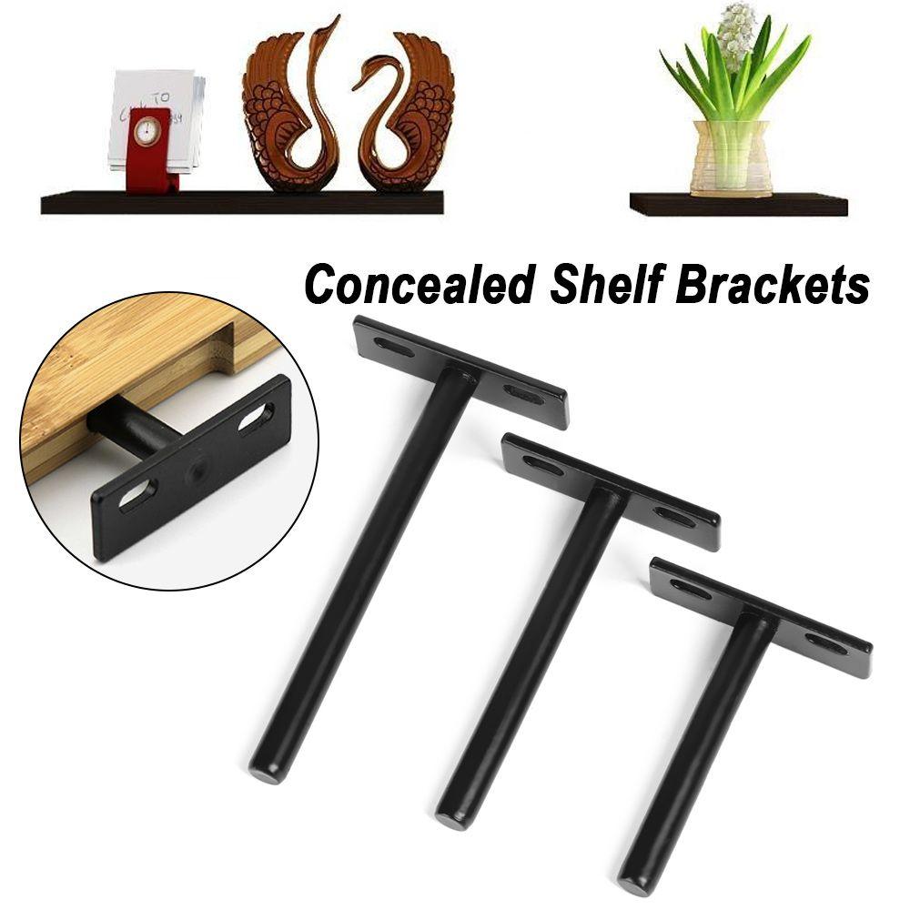 T Shape Shelf Bracket Cold Rolled Steel Wall Shelves Supports Floating Hidden Metal Brackets Screw Mounting Plate