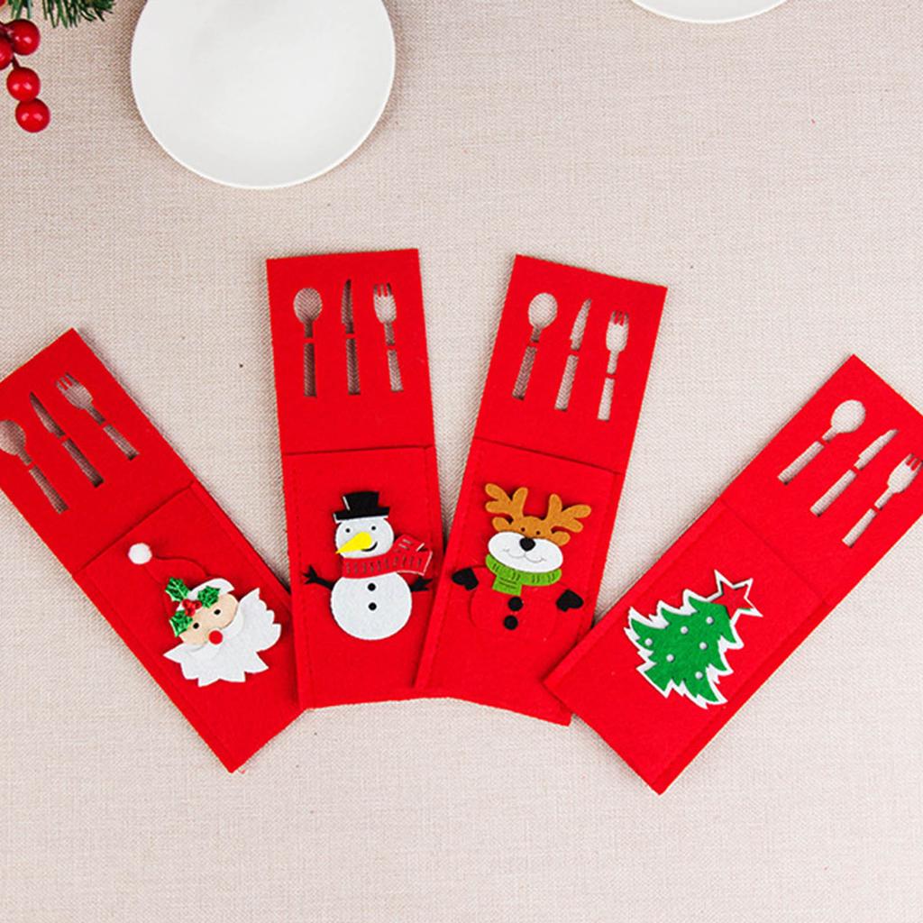 Christmas Cutlery Holders Knifes And Forks Bag Decorative Tableware Holders For Christmas Decoration Silverware Holder Pockets Set