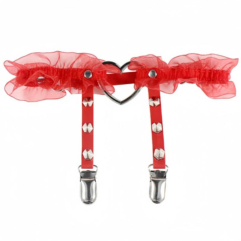 European and American Sex Fun Peach Heart Love Garter Belt Nightclub Bar Leather Rivet Leg Circumference Garter Clip