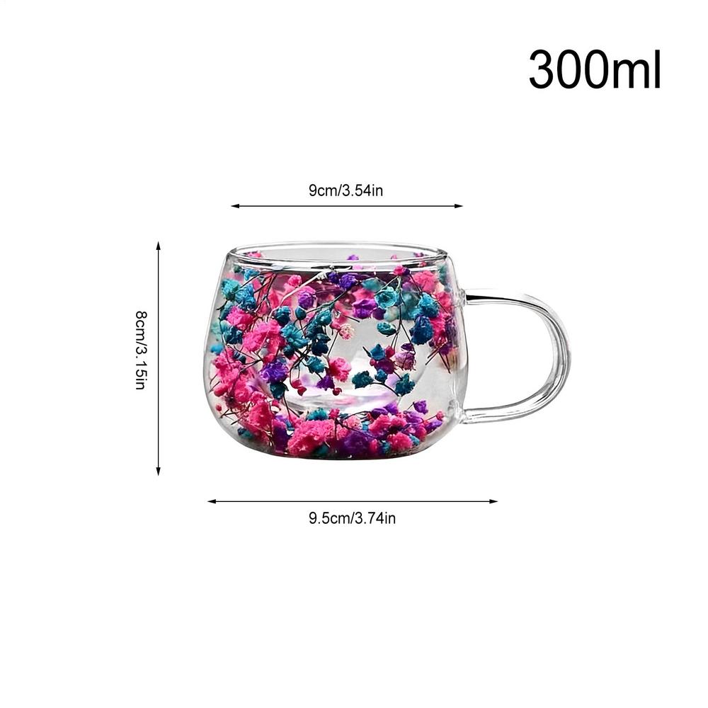Dried Flower Double-Layer Glass Cup 300ml Heat-Resistant Dried Flower Glass Drinking Cups Coffee Mug For Home Living Room
