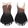 Girls Shiny Rhinestones Ballet Lyrical Dance Dress Color Block Sheer Mesh Splice Dresses Kids Figure Skating Performance Costume