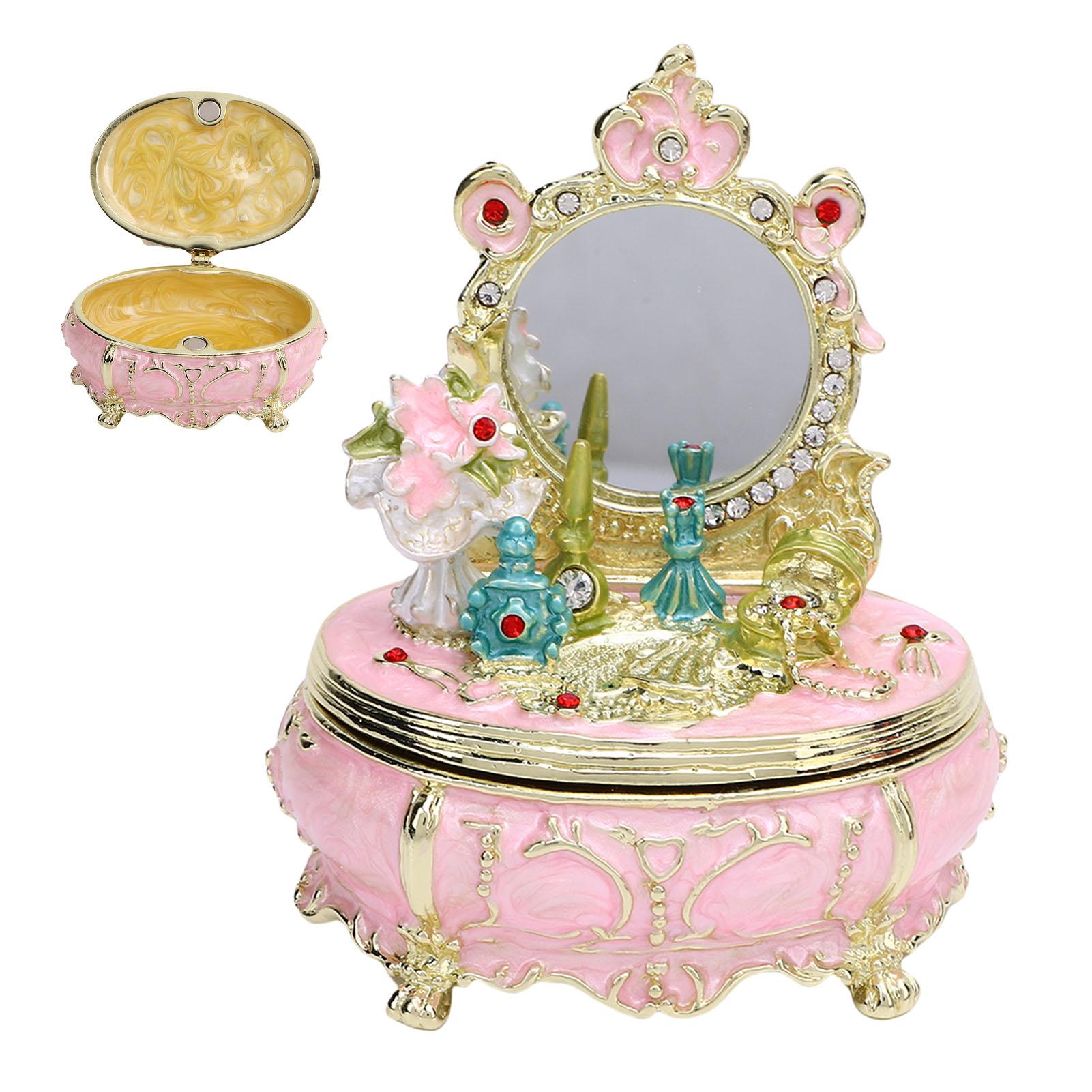 

Dressing Table Shaped Trinket Box Decorative Hand Painted Metal Enamel Jewelry for Rings Bracelets