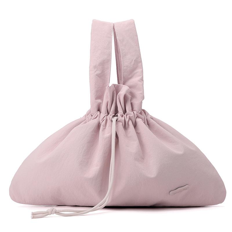 New Women's Retro Bundle Literary and Pastoral Handbag Solid Color Drawstring Commuter Bag