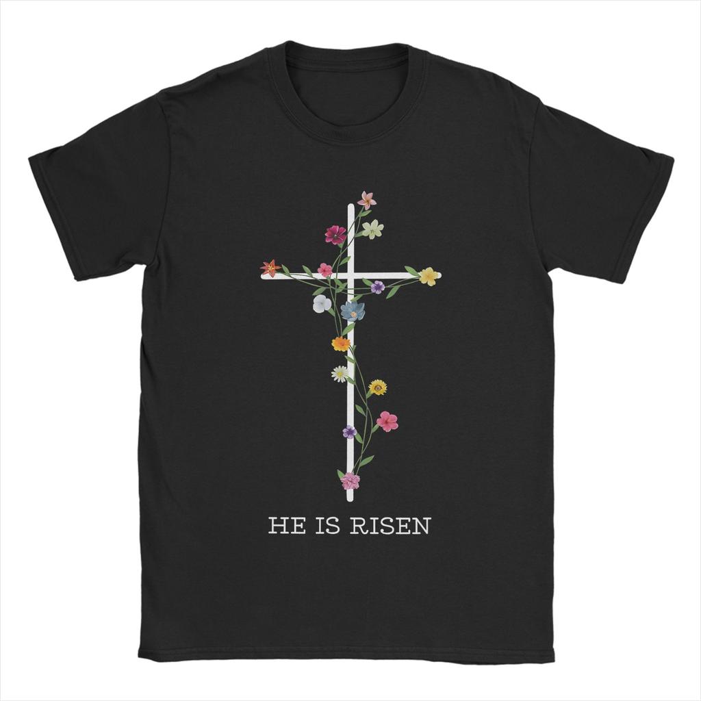 He Is Risen Jesus Christian Happy Easter Day TShirt Unisexs Vintage Cotton T Shirts Beach Crewneck Leisure Tee Shirt Design Tops