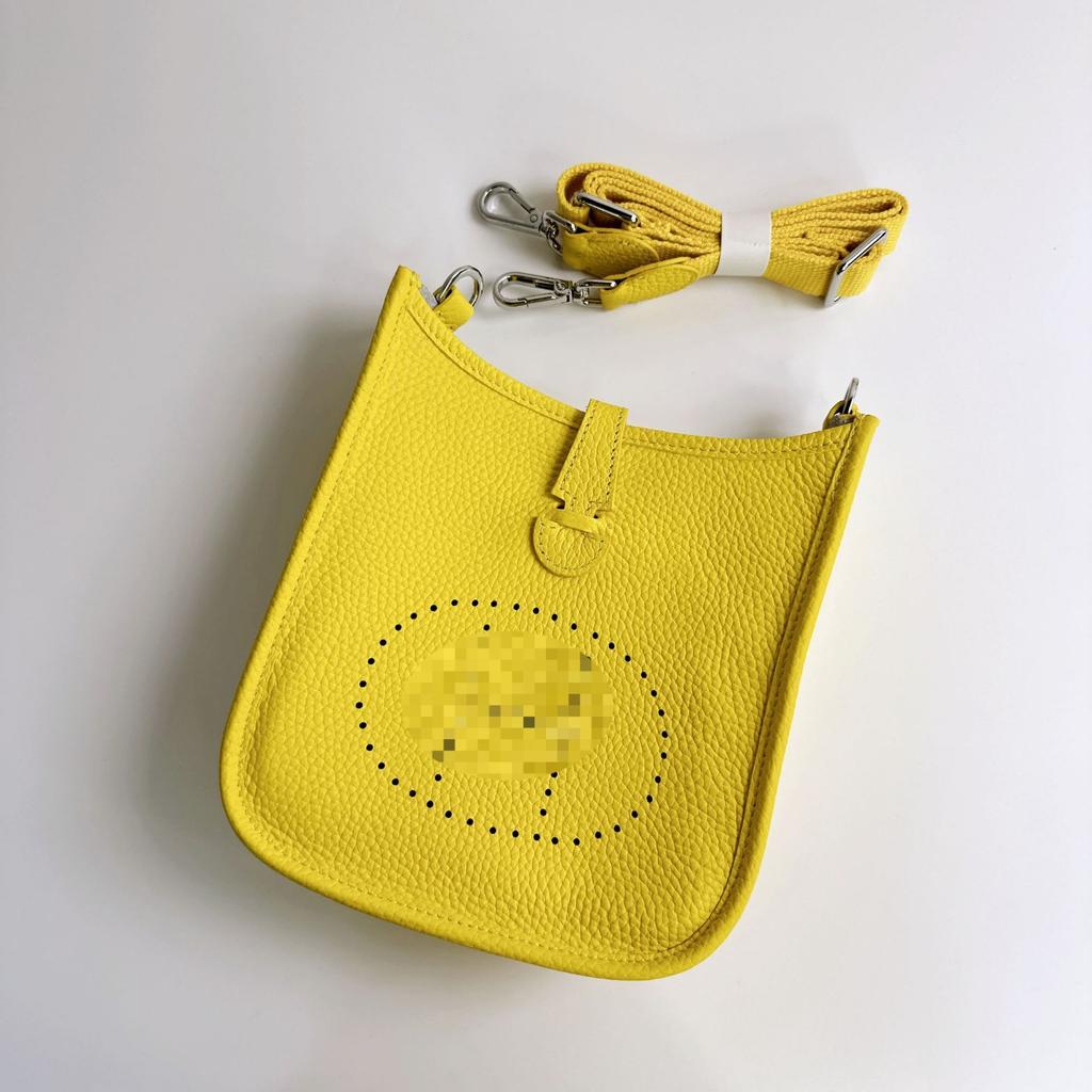 Bag Women's Leather Crossbody Bag Premium Texture First Layer Cowhide Bucket Bag Hollow Lychee Pattern Shoulder Bag