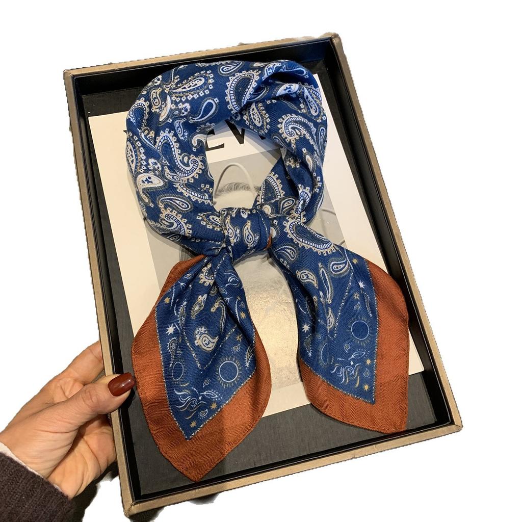 Color Matching Versatile Individual Cashew Nut Flower Square Scarf High-End Silk Scarf Literary Temperament Matching Scarf Square Scarf Silk Scarf