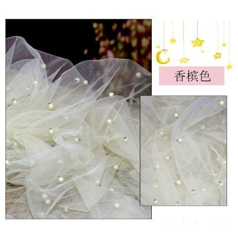 Nail Pearl Tulle Fabric Encryption Soft By The Meter for Yarn Dress Wedding Headwear Curtain DIY Sewing Cloth Smooth White Blue