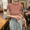 Summer Korean Short Sleeve T-shirts for Women Clothing Vintage Stripe Casual Slim T Shirt Harajuku Students Y2k Tops Streetwear