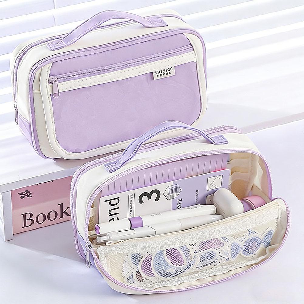 Transparent Magnetic Standable Pencil Case Large Capacity Stationery Bag Ins Style High Value School Supplies for Students