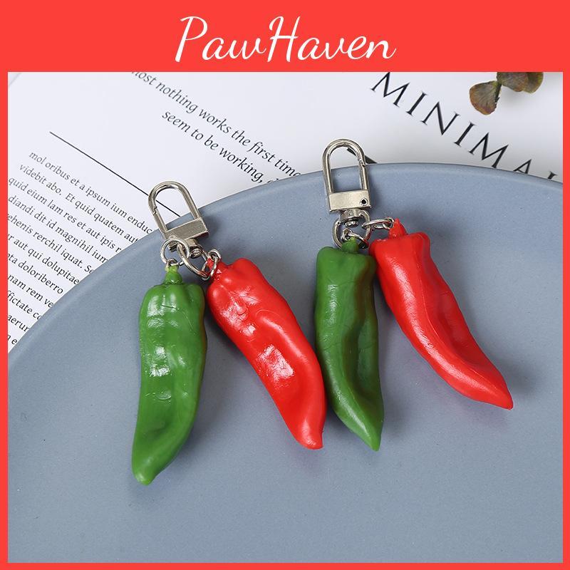 Realistic Red And Green Bell Pepper Keychain Creative Vegetable Bag Pendant