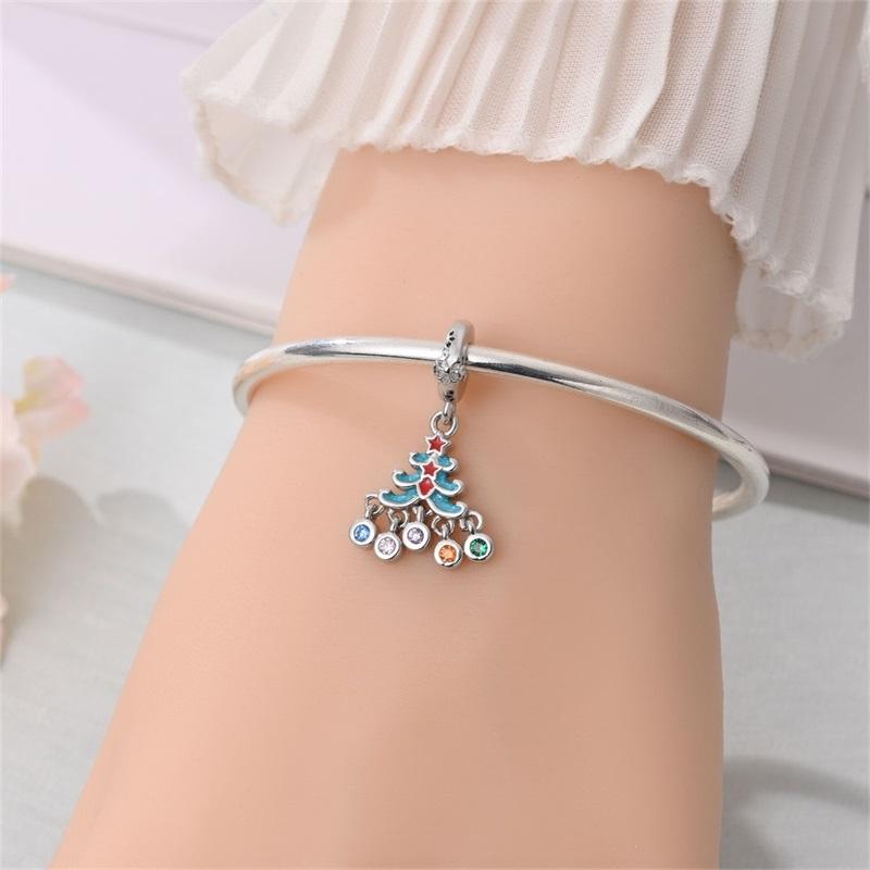 Copper Snowflake Christmas Tree Charms Beads Brand Bracelet Exquisite Diy Jewelry Making Women'S Gift