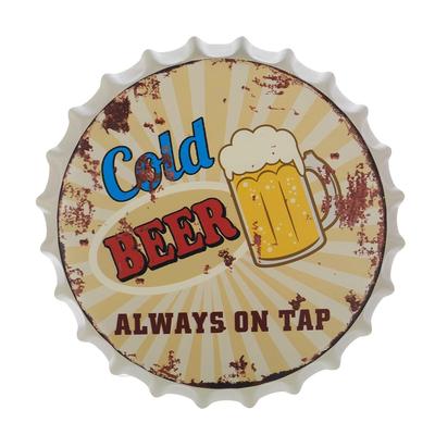 Decorative Metal Bottle Caps Wall Sign Plates - 14X14 Inches – Cold-Beer-On-Tap | Metal Wall Hanging Bottle Cap for Home, Farmhouse
