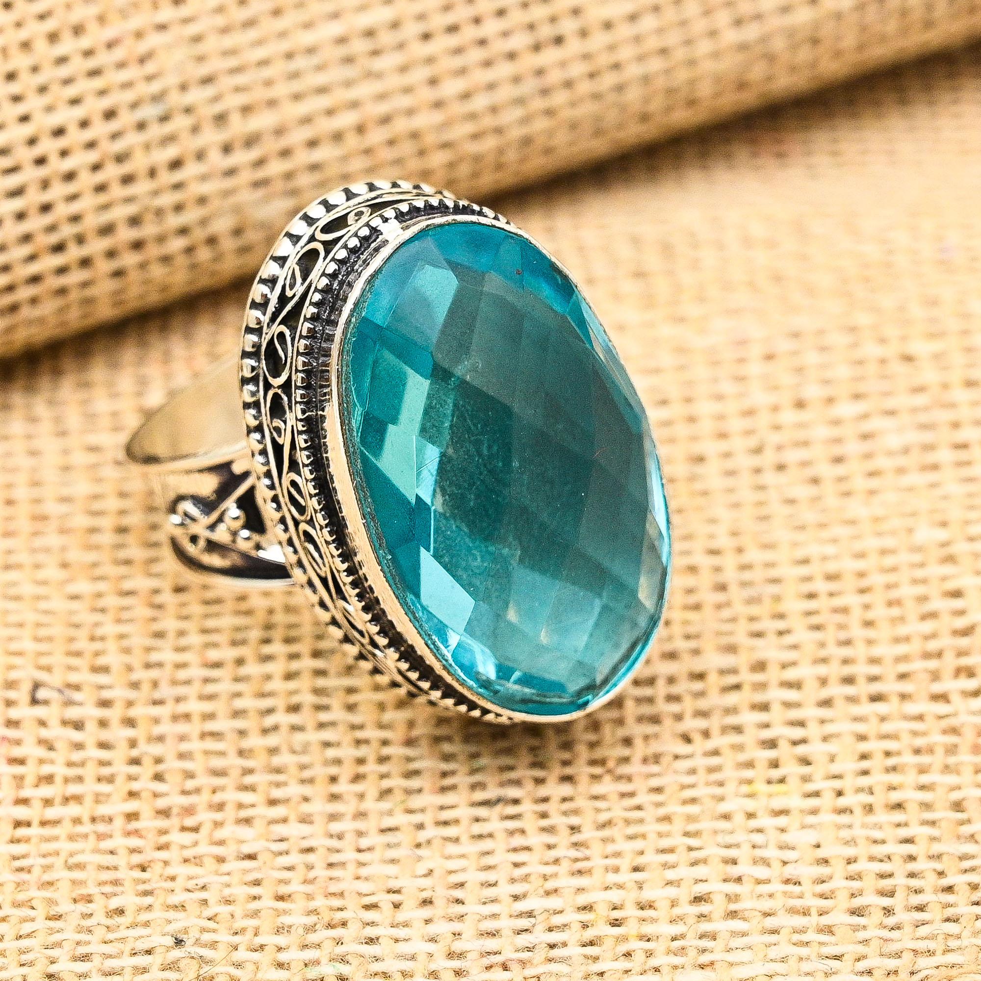 

Женское ювелирное кольцо ручной работы из стерлингового серебра 925 пробы с чудесным голубым топазом и драгоценным камнем 9