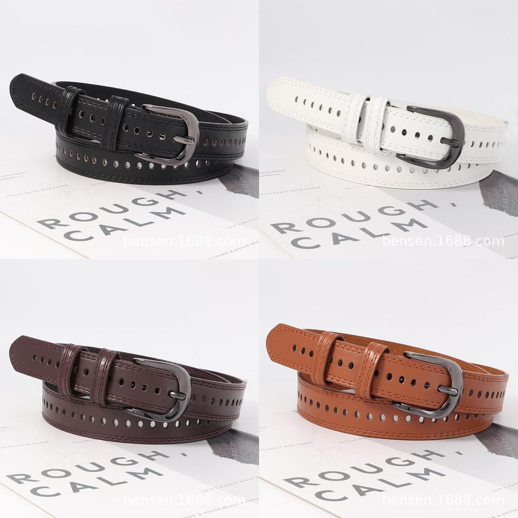 Trendy Pu Leather Belt For Women With Allhole Design And Metal Buckle For Spring 2024