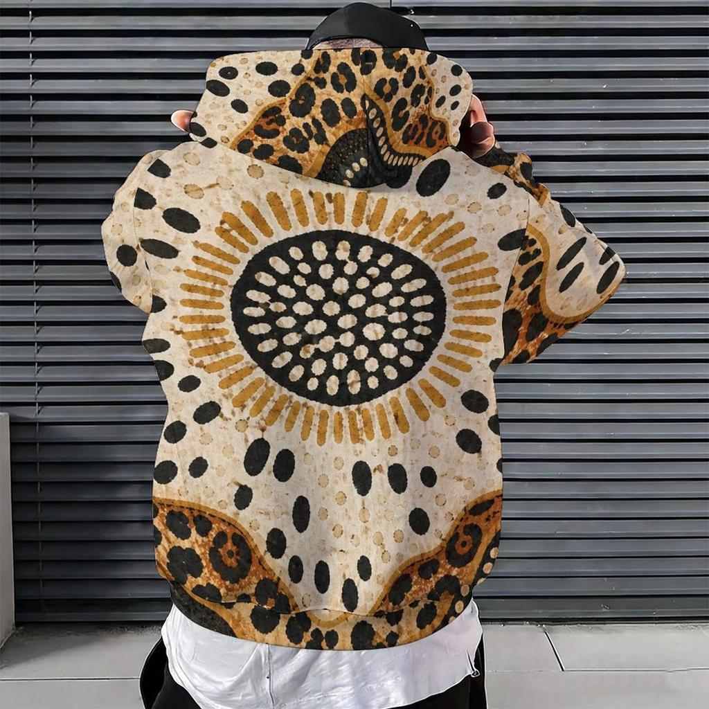 Pánská mikina s kapucí a klokaní kapsou, s leopardím potiskem, dlouhým rukávem a stahovací šňůrkou, nadměrná velikost