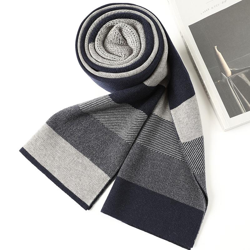 Fashion men's scarves trendy business temperament autumn and winter new striped scarves wool thickened warm scarves