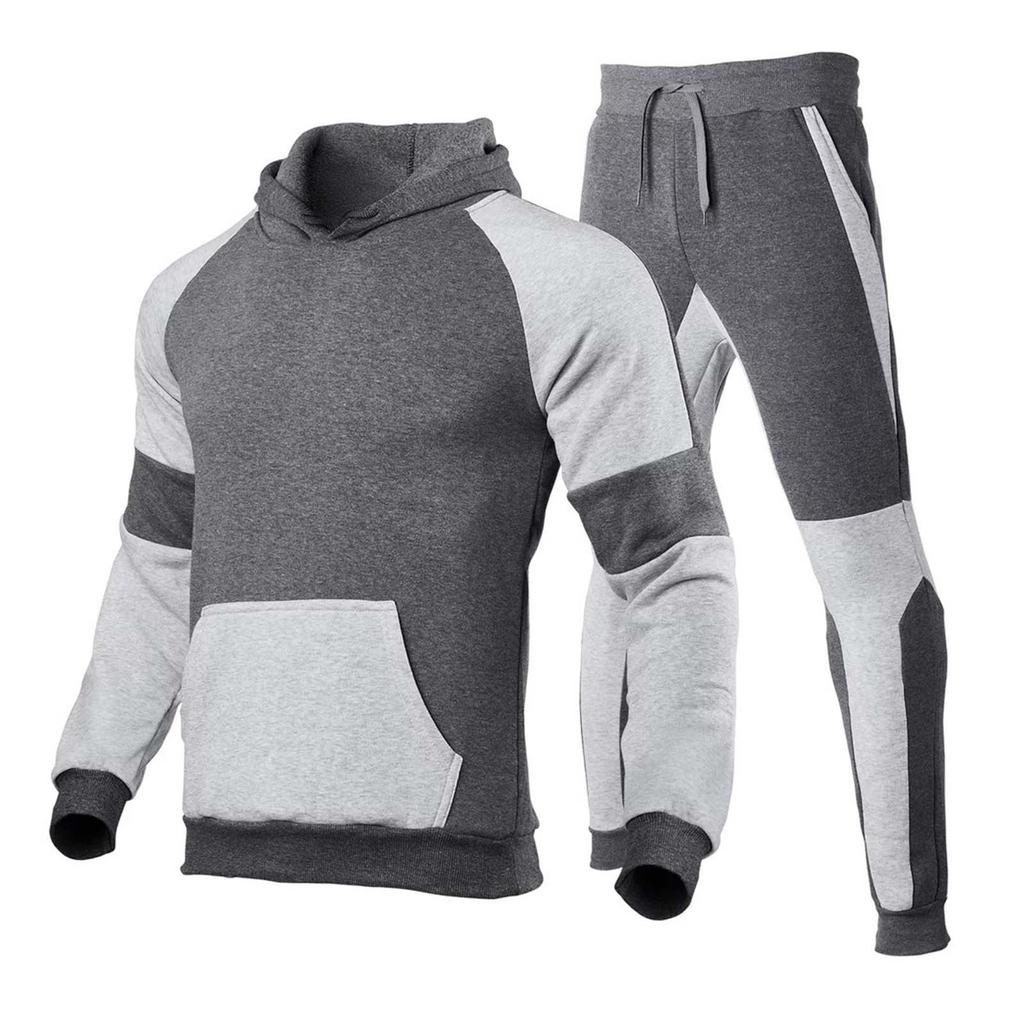 Winter Men's Fashion Sports Patchwork With A Fleece-Down Hoodie Suit