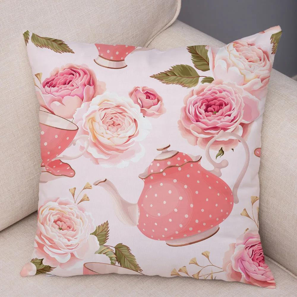 Nordic Style Rose Flower And Birds Pillow Case Cushion Cover For Car Sofa Super Soft Plush Decor Flower Plant Animal Pillowcase