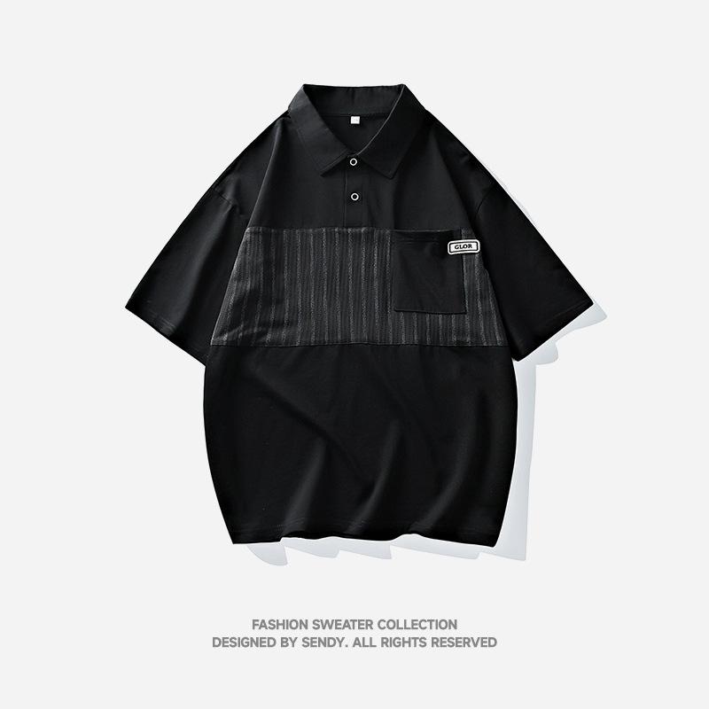 

Летняя мужская свободная футболка с коротким рукавом, рубашка поло с лацканами из ледяного шелка M чёрный