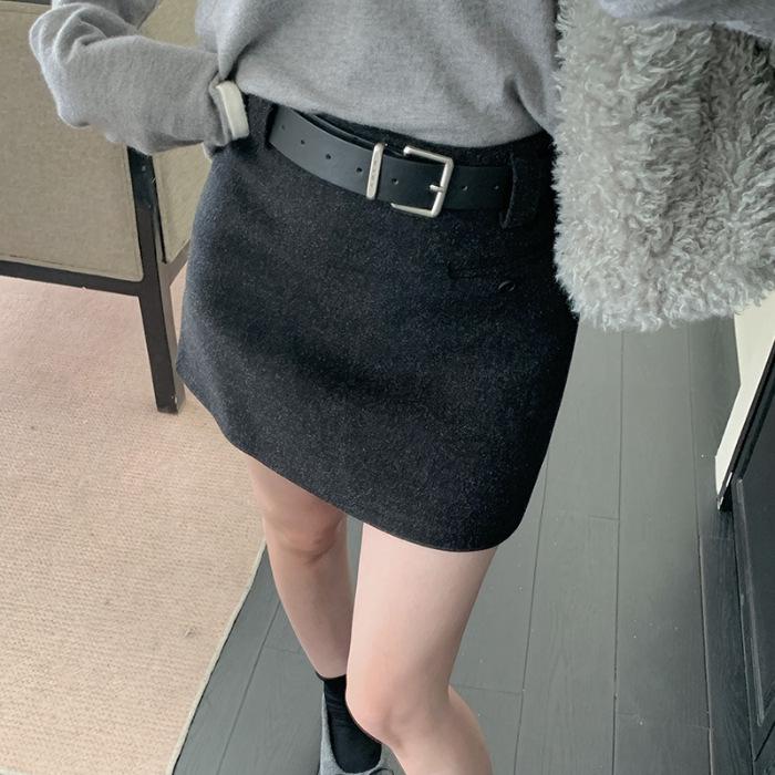 Women s High-Waisted Black Wool A-Line Skirt - 2025 Autumn/Winter Collection L