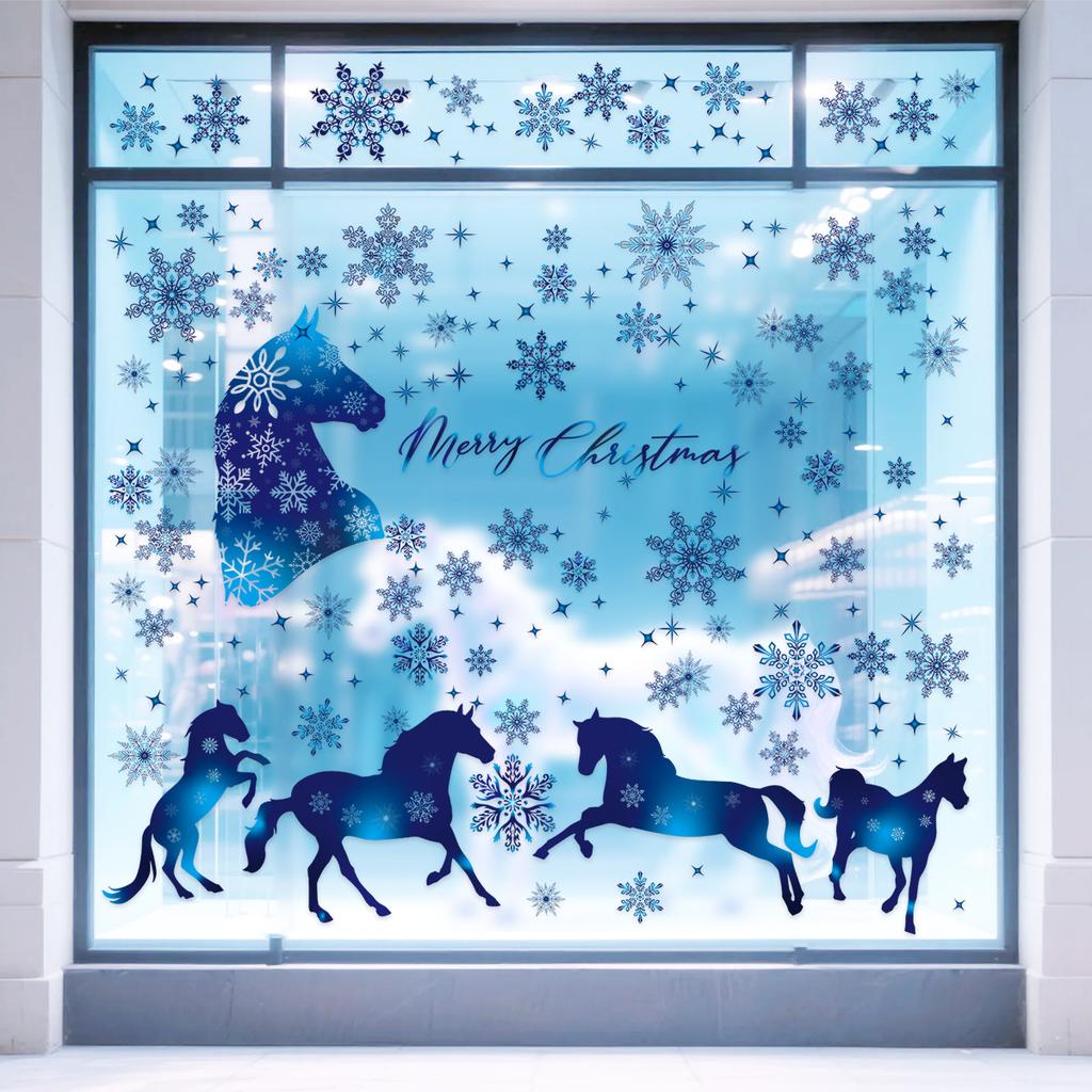 Christmas Window Stickers White Snowflake Elk Holiday Window Glass Door Decoration Stickers