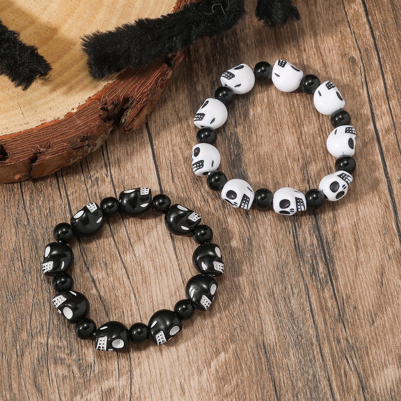 BLINGBAY Women s Halloween Skull Beaded Stretch Bracelet - Handmade Acrylic Jewelry for Men & Women