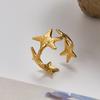 Vintage Stainless Steel Gold Color Starfish Spliced Open Ring for Women Fashion Vacation Style Holiday Jewelry Accessory Gift