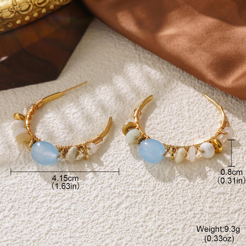 European and American colored natural stone Bohemian style does not fade earrings, vacation travel bracelets, fringed beaded earrings, women