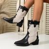 Foreign trade fashion women's boots spring and autumn new large size square heel pointed middle tube color matching retro knight boots women