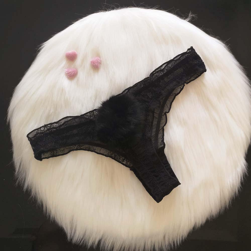 Transparent Low Waist Breathable Plush Ball Thong G-string Lace Panties
