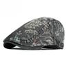 Women's Ethnic Floral Print Beret Vintage Washed Denim Flat Cap British Retro Newsboy Hat Fashion Duckbill Cap Casual Forward Hat Adjustable