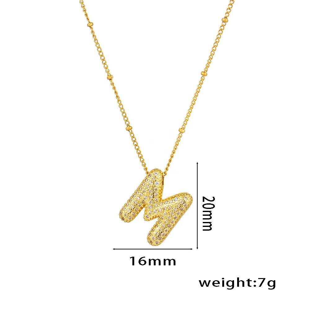 18K Gold-Plated Copper Necklace with Micro-Inlaid Zirconia & 26 Letter Pendant - Classic and Versatile European-American Jewelry