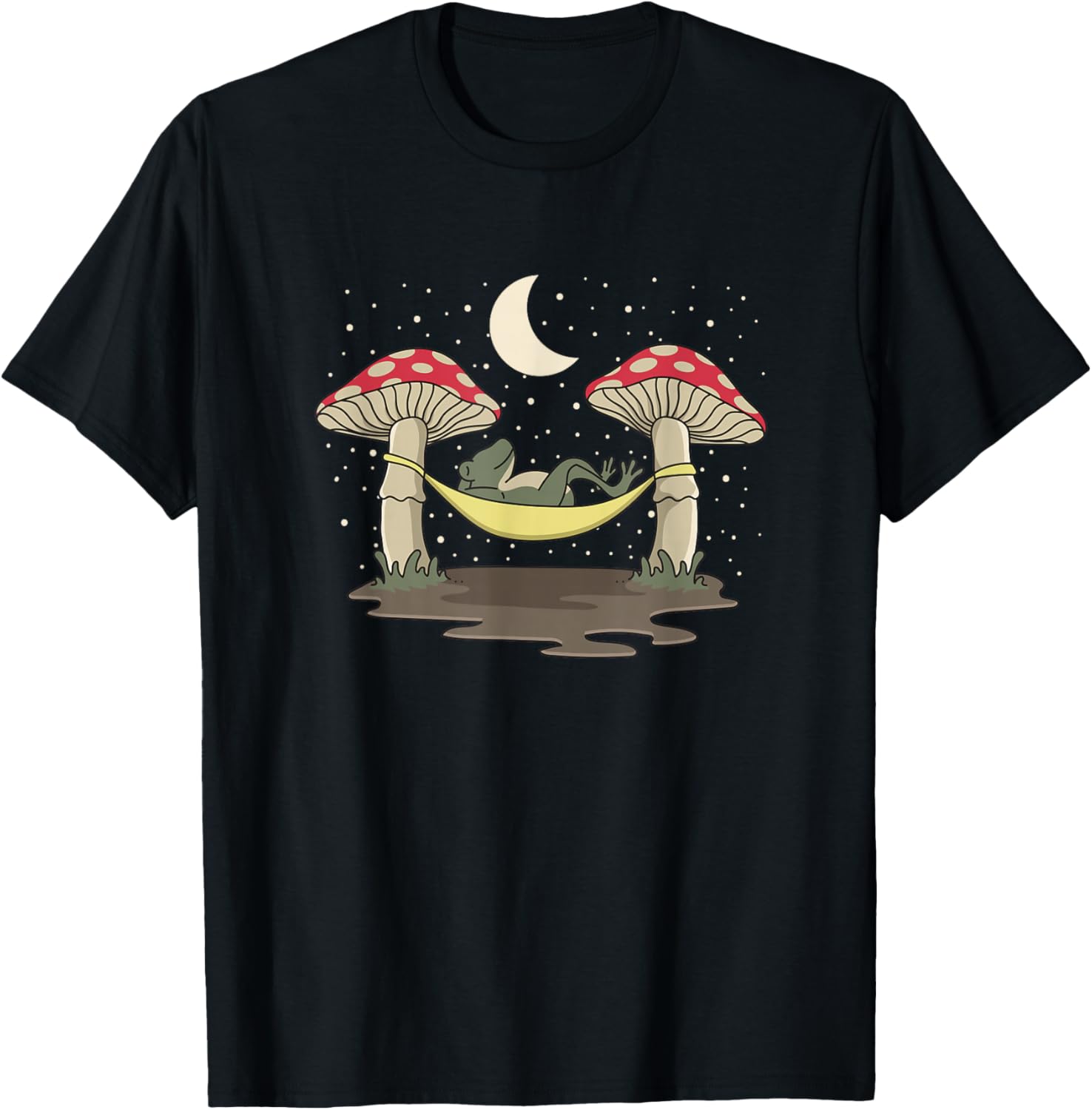 

Frog Hammock Under Moon Mushroom Graphic Tee Casual Short Sleeve Round Neck T-Shirt 4XL