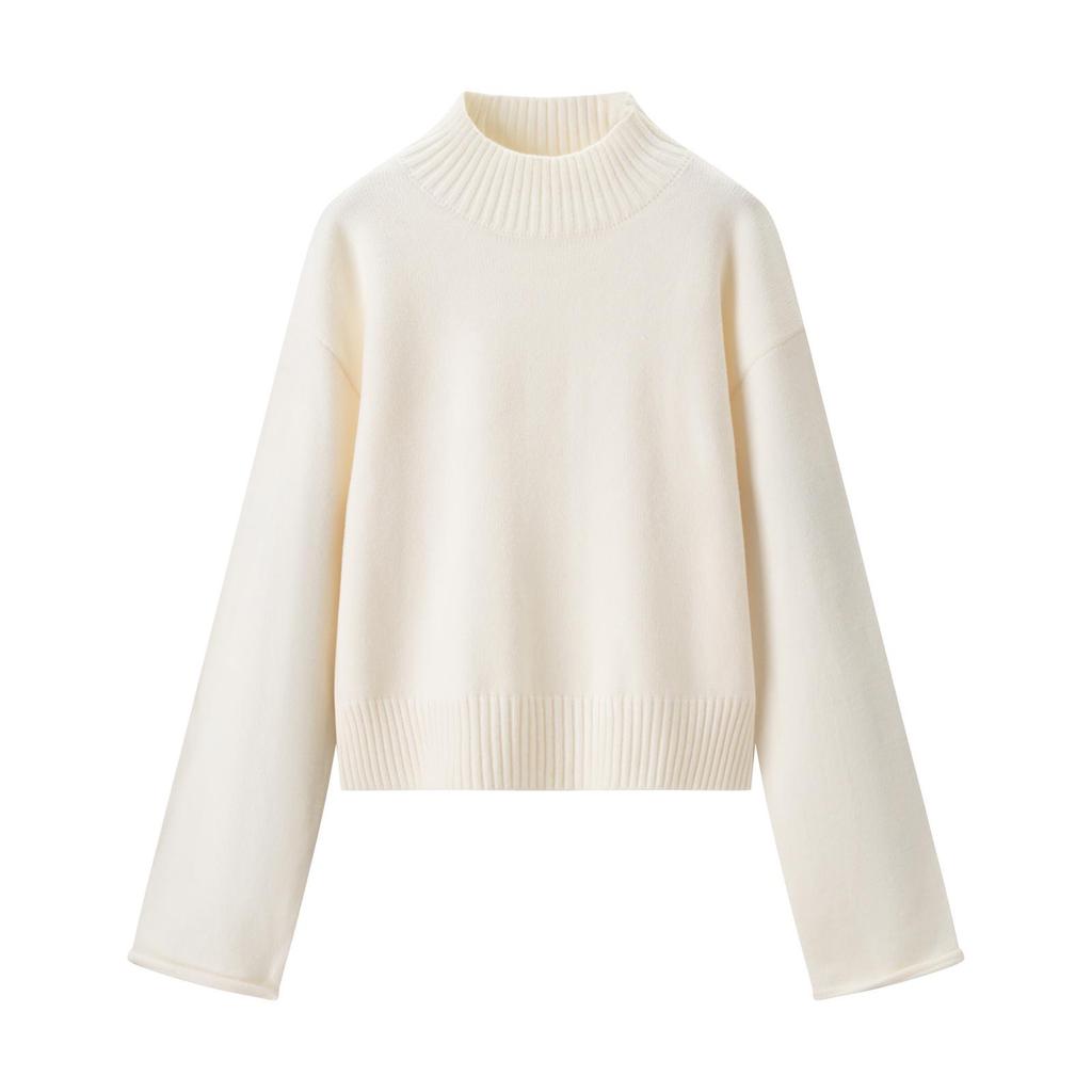 Korean Style Solid Color Casual Stand Collar Loose Knit Cardigan