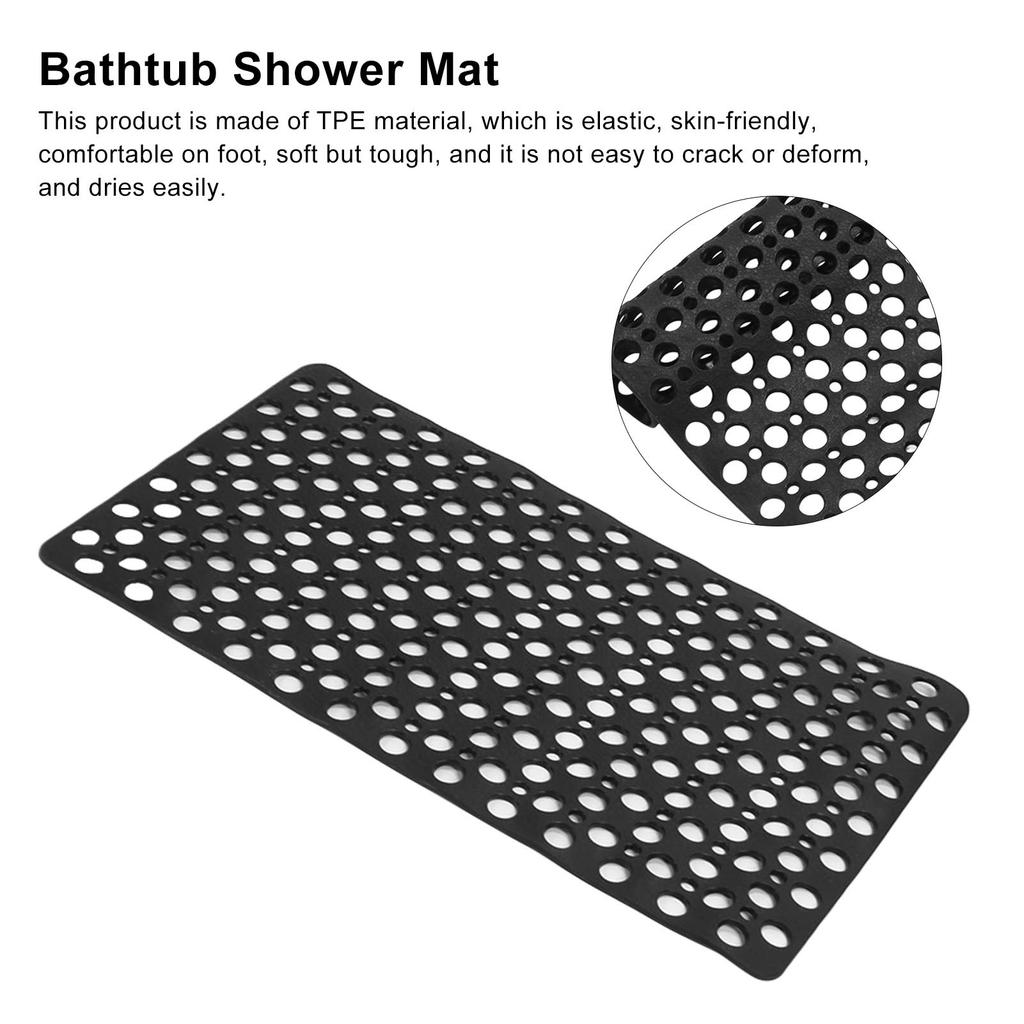 Bathtub Shower Mat TPE Black Non Slip Bath Shower Floor Mat with Drainage Hole Bath Mats for Home Gym Spa 29 X 16 Inch