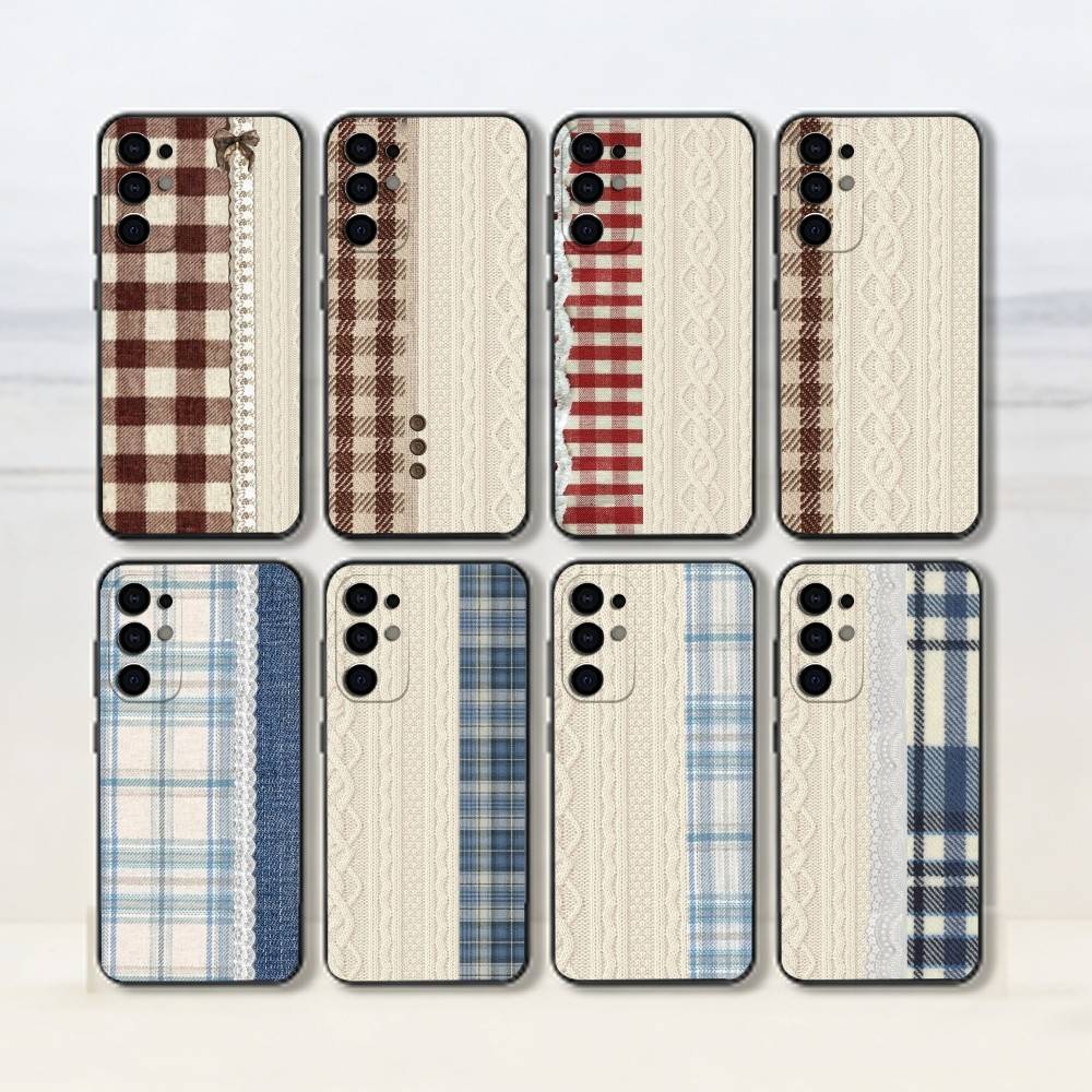 Splicing Grid Style Phone Case For Samsung S25,S24,S21,S22,S23,S30,Ultra,S20,Plus,Fe,Soft Silicone Black Cover