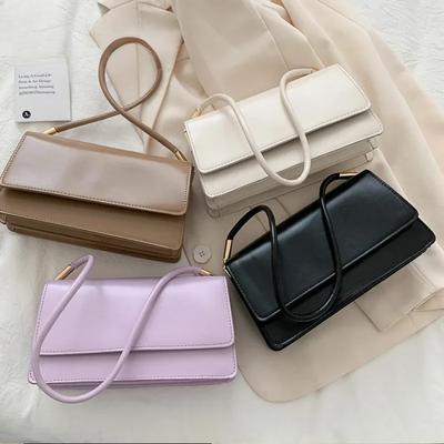 New PU Leather Armpit Bag Simple Shoulder Bag For Women  Solid Color Lady Handbag Casual Girls Small Square Bag