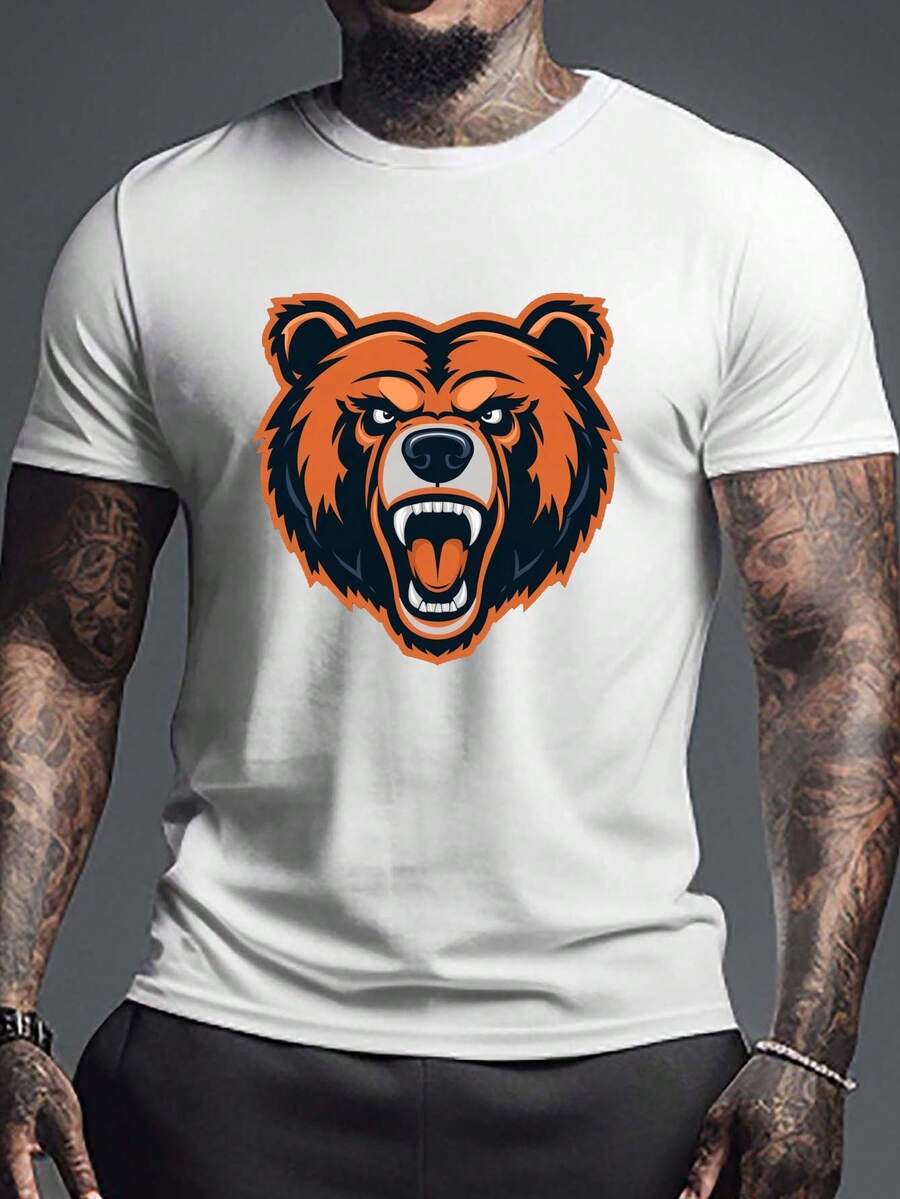 

Unisex s Summer Short Sleeve T-Shirts, Angry Bear Graphic Print Slightly Stretch Crew Neck Tees XXL