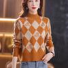 Fall/Winter Vintage Jacquard Sweater Women High Neck Knit Sweater Short Thick Loose Print Knitwear Top Jumper