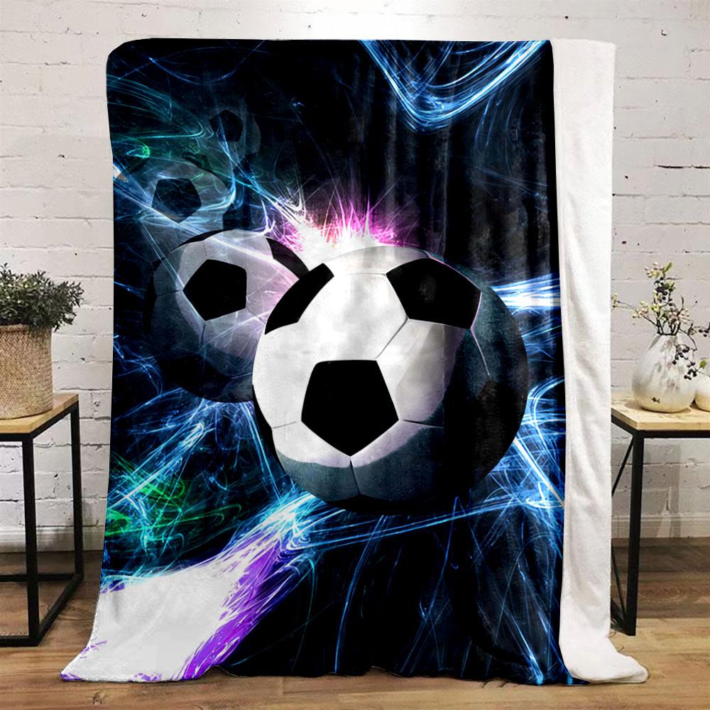 Soccer Balls with Black and White Patterns On Bright Swirling Neon Lines. for All Seasons Blanket Lunch Break Throw Gift