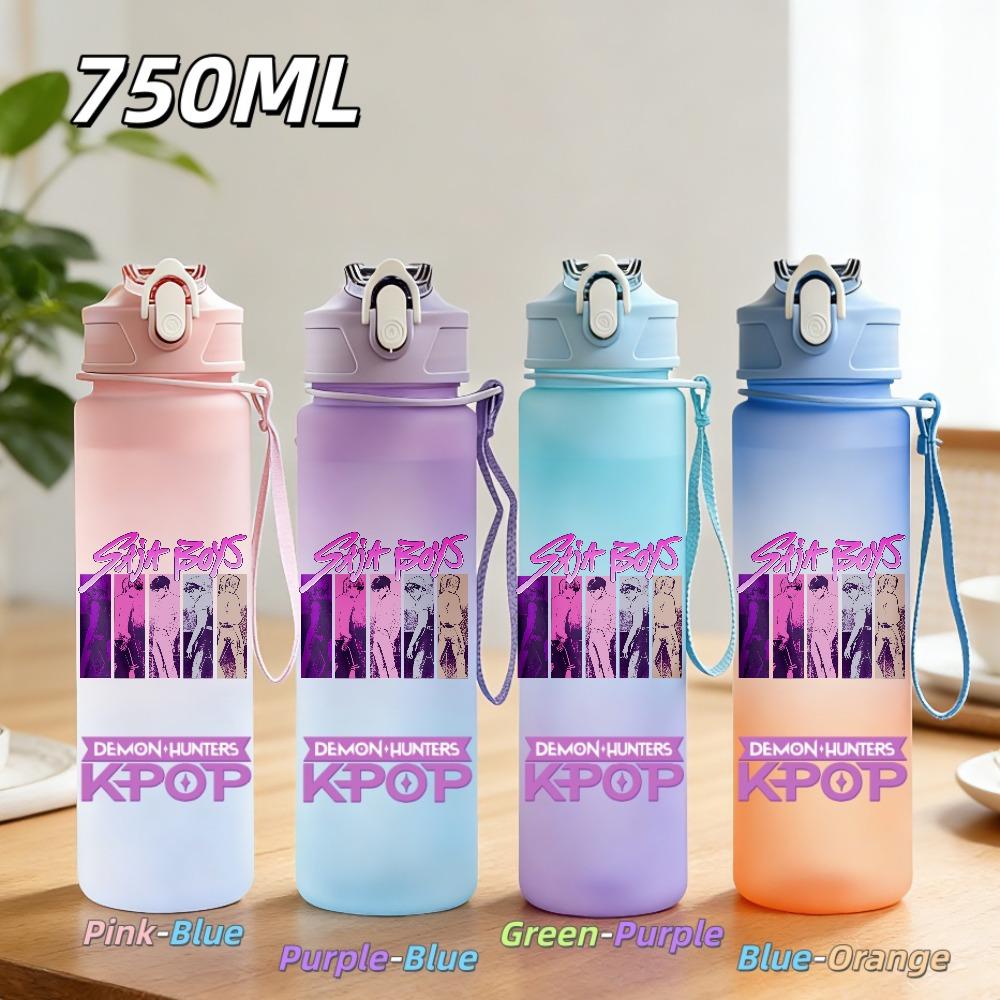 750ML Anime KPop Demon Hunters Sports Water Bottle Leak Proof Colorful Straw Cup Portable Water Bottle designed for Outdoor Sport Fitness