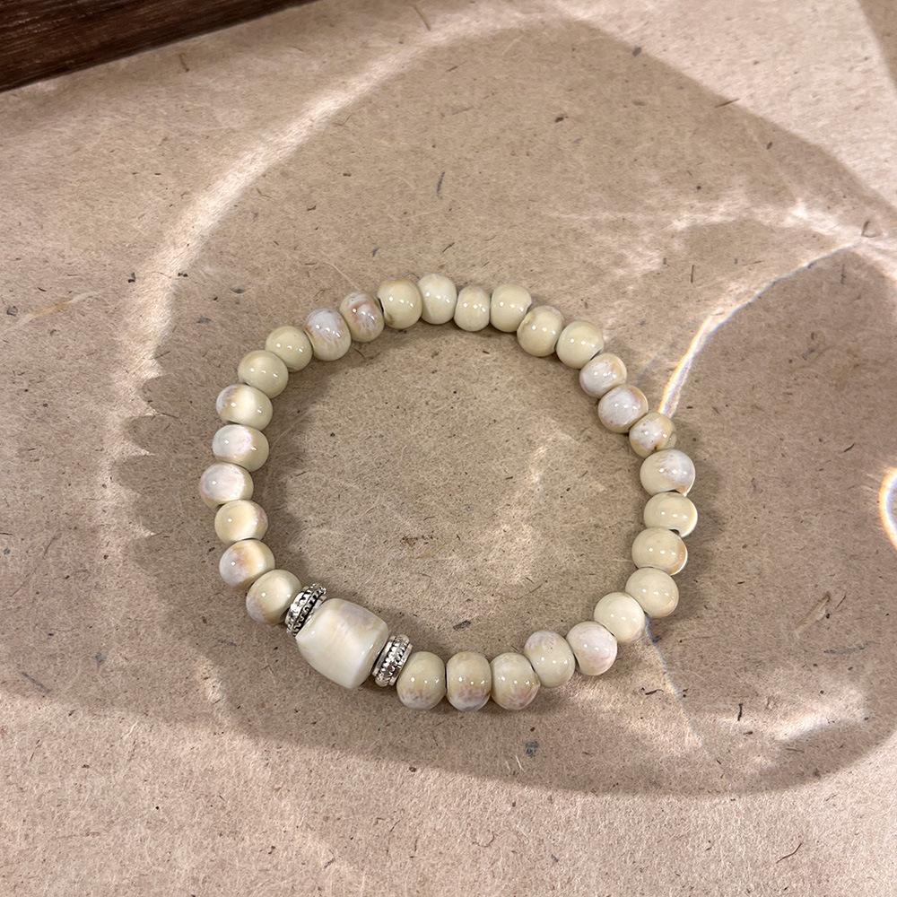 JMXD-Versatile Cream Handmade Ceramic Bracelet Bracelet Women's Niche Design High-end National Tide Antique Beaded Jewelry