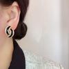 Refined Black Geometric Double C Rhinestone Silver Stud Earrings: Elegant Retro Women's Accessories
